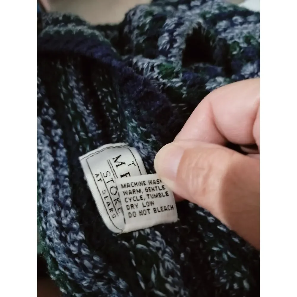 M1241)Vtg 80s The Men's Store at Sears XXL Preppy Hippy Blue Geo Knit Sweater